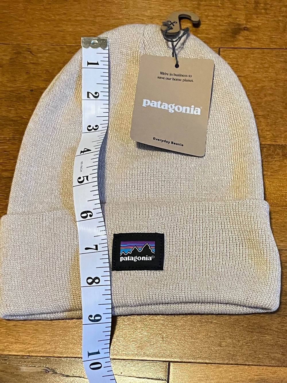 Patagonia tan knit logo beanie NWT fall winter hat unisex cozy outdoor style OS - Picture 5 of 5